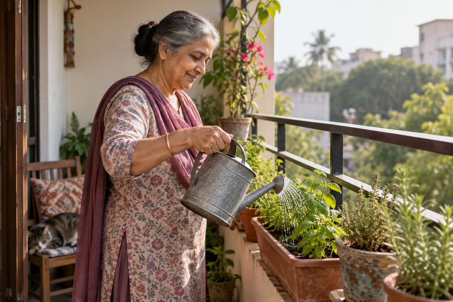 ws-hab-03-featured An older adult waters herbs on a balcony.
