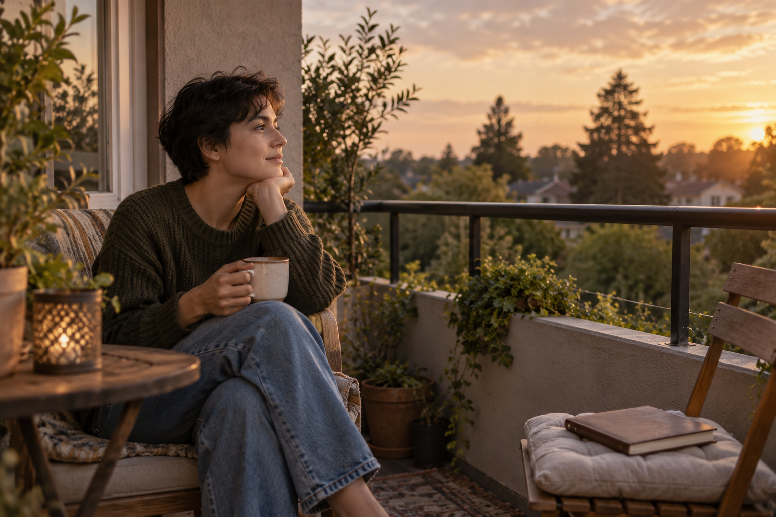 ws-mnd-04-featured An adult sits on a balcony beside a closed notebook at sunset.